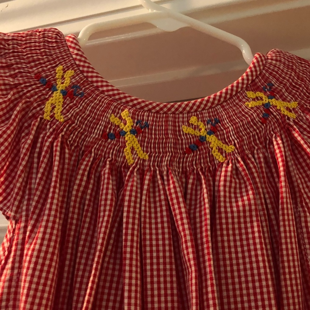 Silly Goose Red/white Embroidered Dragonfly Dress